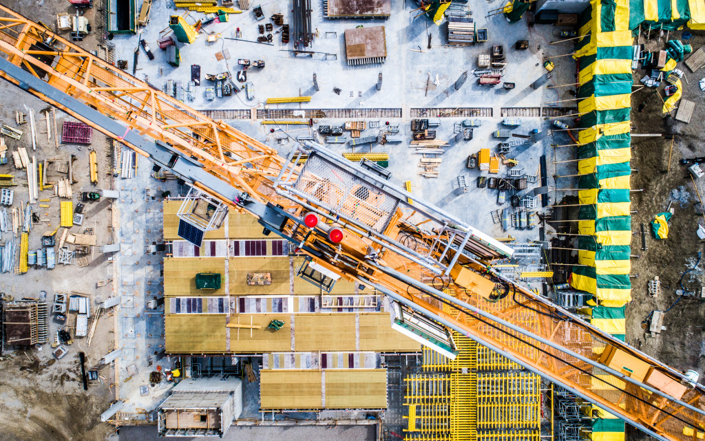 Top view of a busy construction site